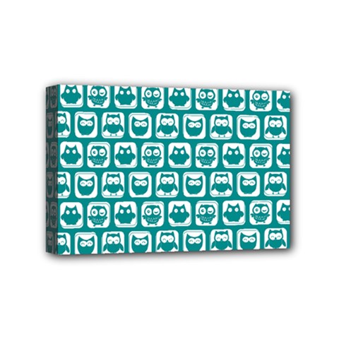 Teal And White Owl Pattern Mini Canvas 6  X 4  (stretched) by GardenOfOphir