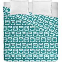 Teal And White Owl Pattern Duvet Cover Double Side (king Size) by GardenOfOphir