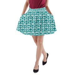 Teal And White Owl Pattern A-line Pocket Skirt by GardenOfOphir