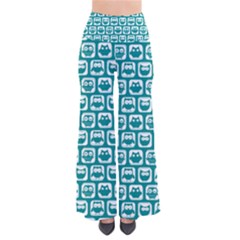 Teal And White Owl Pattern So Vintage Palazzo Pants by GardenOfOphir