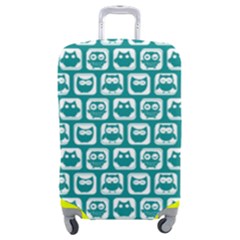 Teal And White Owl Pattern Luggage Cover (medium) by GardenOfOphir