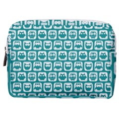 Teal And White Owl Pattern Make Up Pouch (medium) by GardenOfOphir