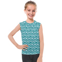 Teal And White Owl Pattern Kids  Mesh Tank Top