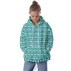 Teal And White Owl Pattern Kids  Oversized Hoodie by GardenOfOphir
