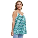 Teal And White Owl Pattern Casual Spaghetti Strap Chiffon Top View3