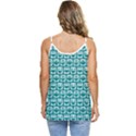 Teal And White Owl Pattern Casual Spaghetti Strap Chiffon Top View4