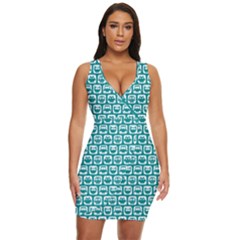 Teal And White Owl Pattern Draped Bodycon Dress by GardenOfOphir