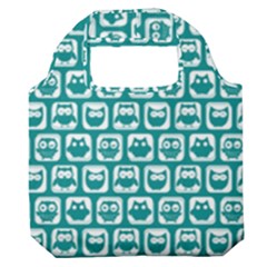 Teal And White Owl Pattern Premium Foldable Grocery Recycle Bag by GardenOfOphir