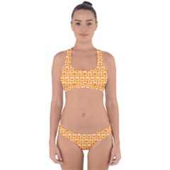 Yellow And White Owl Pattern Cross Back Hipster Bikini Set by GardenOfOphir