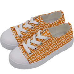 Yellow And White Owl Pattern Kids  Low Top Canvas Sneakers by GardenOfOphir