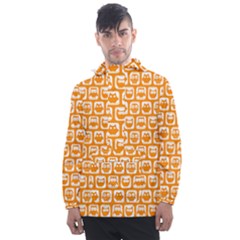 Yellow And White Owl Pattern Men s Front Pocket Pullover Windbreaker by GardenOfOphir