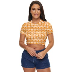 Yellow And White Owl Pattern Side Button Cropped Tee by GardenOfOphir