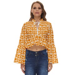 Yellow And White Owl Pattern Boho Long Bell Sleeve Top