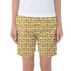 Olive And White Owl Pattern Women s Basketball Shorts by GardenOfOphir