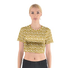 Olive And White Owl Pattern Cotton Crop Top by GardenOfOphir