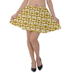 Olive And White Owl Pattern Velvet Skater Skirt by GardenOfOphir