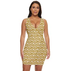 Olive And White Owl Pattern Draped Bodycon Dress by GardenOfOphir