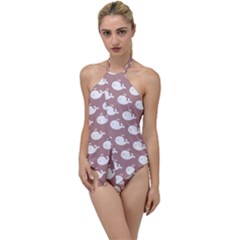 Cute Whale Illustration Pattern Go With The Flow One Piece Swimsuit by GardenOfOphir