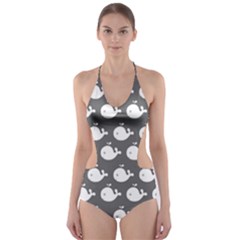 Cute Whale Illustration Pattern Cut-out One Piece Swimsuit by GardenOfOphir