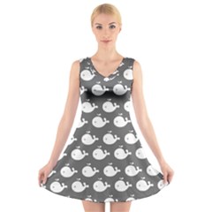 Cute Whale Illustration Pattern V-neck Sleeveless Dress by GardenOfOphir