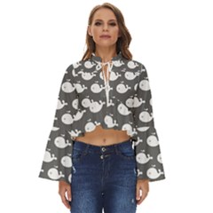 Cute Whale Illustration Pattern Boho Long Bell Sleeve Top