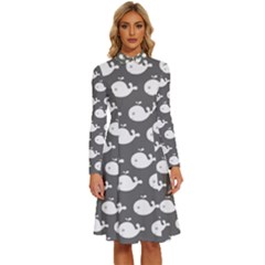 Cute Whale Illustration Pattern Long Sleeve Shirt Collar A-line Dress by GardenOfOphir