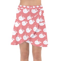 Coral Whales Pattern Wrap Front Skirt by GardenOfOphir