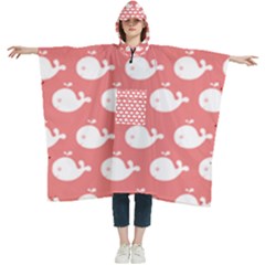 Coral Whales Pattern Women s Hooded Rain Ponchos