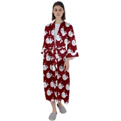 Cute Whale Illustration Pattern Maxi Satin Kimono by GardenOfOphir