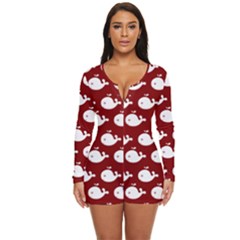 Cute Whale Illustration Pattern Long Sleeve Boyleg Swimsuit