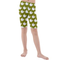 Cute Whale Illustration Pattern Kids  Mid Length Swim Shorts by GardenOfOphir