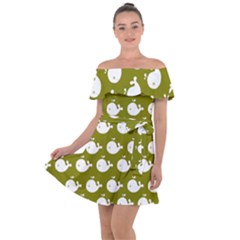 Cute Whale Illustration Pattern Off Shoulder Velour Dress