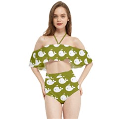 Cute Whale Illustration Pattern Halter Flowy Bikini Set  by GardenOfOphir