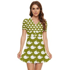 Cute Whale Illustration Pattern V-neck High Waist Chiffon Mini Dress by GardenOfOphir