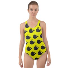 Cute Whale Illustration Pattern Cut-out Back One Piece Swimsuit