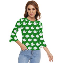 Cute Whale Illustration Pattern Bell Sleeve Top