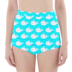 Cute Whale Illustration Pattern High-waisted Bikini Bottoms by GardenOfOphir