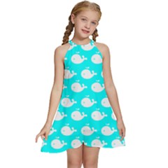 Cute Whale Illustration Pattern Kids  Halter Collar Waist Tie Chiffon Dress by GardenOfOphir