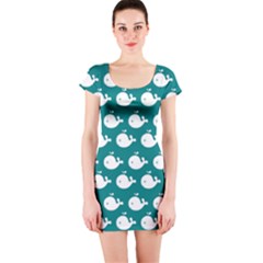 Cute Whale Illustration Pattern Short Sleeve Bodycon Dress