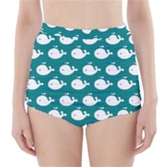 Cute Whale Illustration Pattern High-Waisted Bikini Bottoms