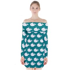 Cute Whale Illustration Pattern Long Sleeve Off Shoulder Dress