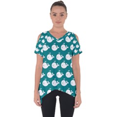 Cute Whale Illustration Pattern Cut Out Side Drop Tee