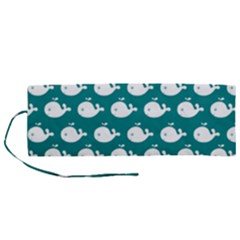 Cute Whale Illustration Pattern Roll Up Canvas Pencil Holder (m) by GardenOfOphir
