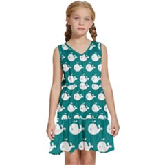 Cute Whale Illustration Pattern Kids  Sleeveless Tiered Mini Dress