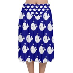 Cute Whale Illustration Pattern Velvet Flared Midi Skirt by GardenOfOphir