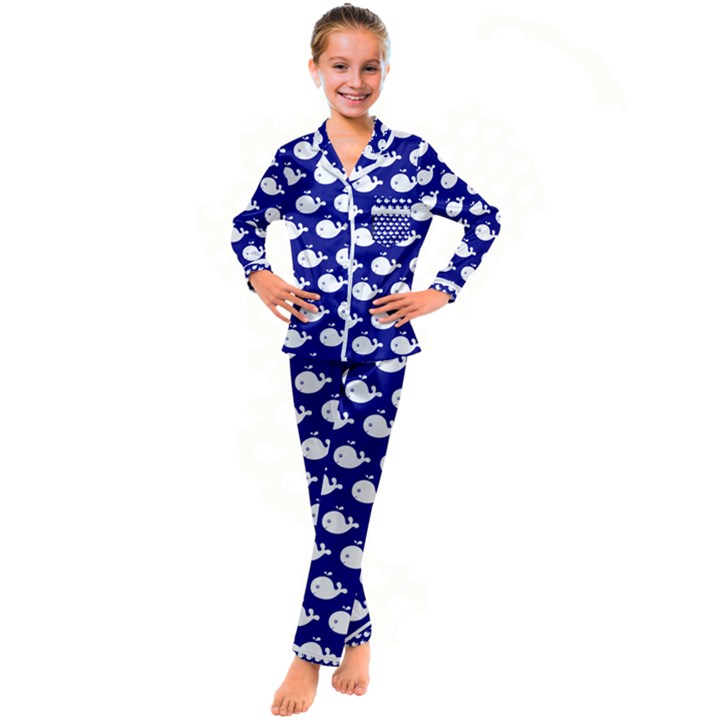 Cute Whale Illustration Pattern Kid s Satin Long Sleeve Pajamas Set