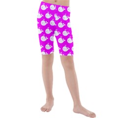 Cute Whale Illustration Pattern Kids  Mid Length Swim Shorts