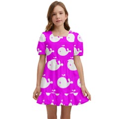 Cute Whale Illustration Pattern Kids  Short Sleeve Dolly Dress by GardenOfOphir