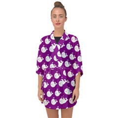 Cute Whale Illustration Pattern Half Sleeve Chiffon Kimono by GardenOfOphir