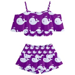 Cute Whale Illustration Pattern Kids  Off Shoulder Skirt Bikini by GardenOfOphir